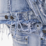Copper Rivet Light Sand Blue Frayed Denim Jacket