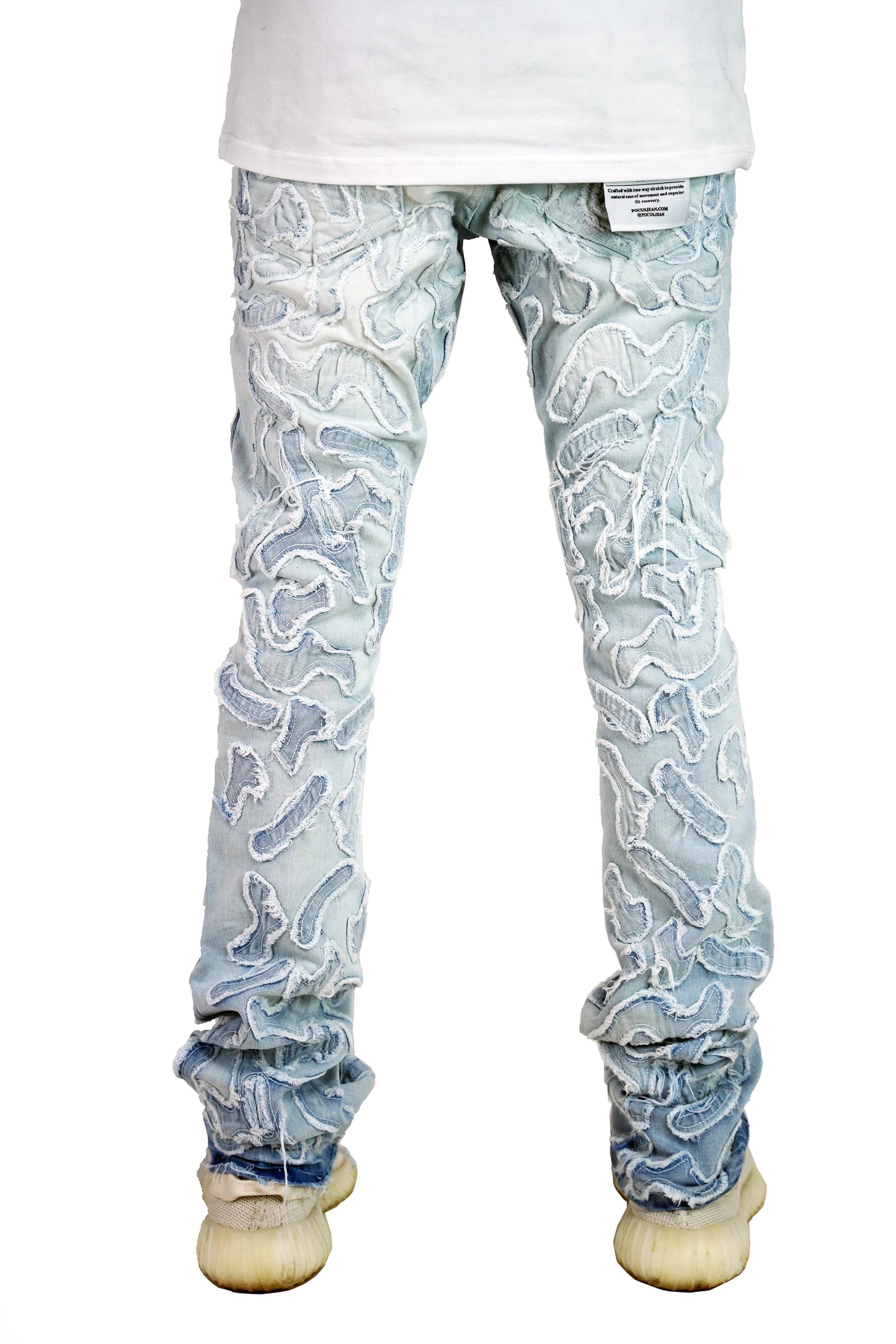 Focus Denim Rip & Stitch Stacked Flare Light Wash