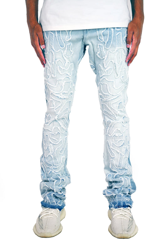 Focus Denim Rip & Stitch Stacked Flare Light Wash