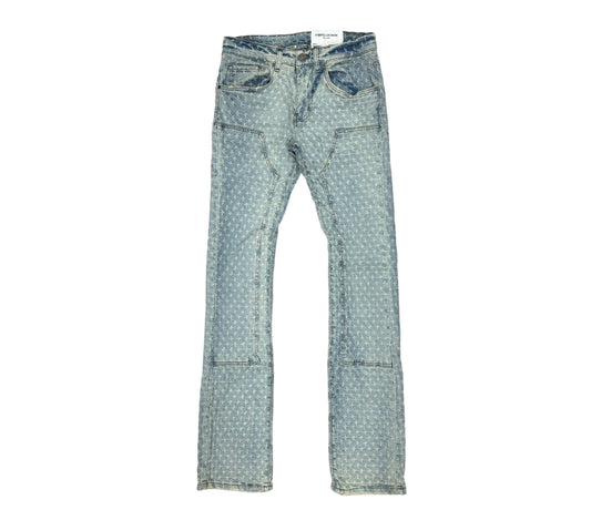 FWRD Speckle Rip Stacked Flare Light Tint Denim Jeans