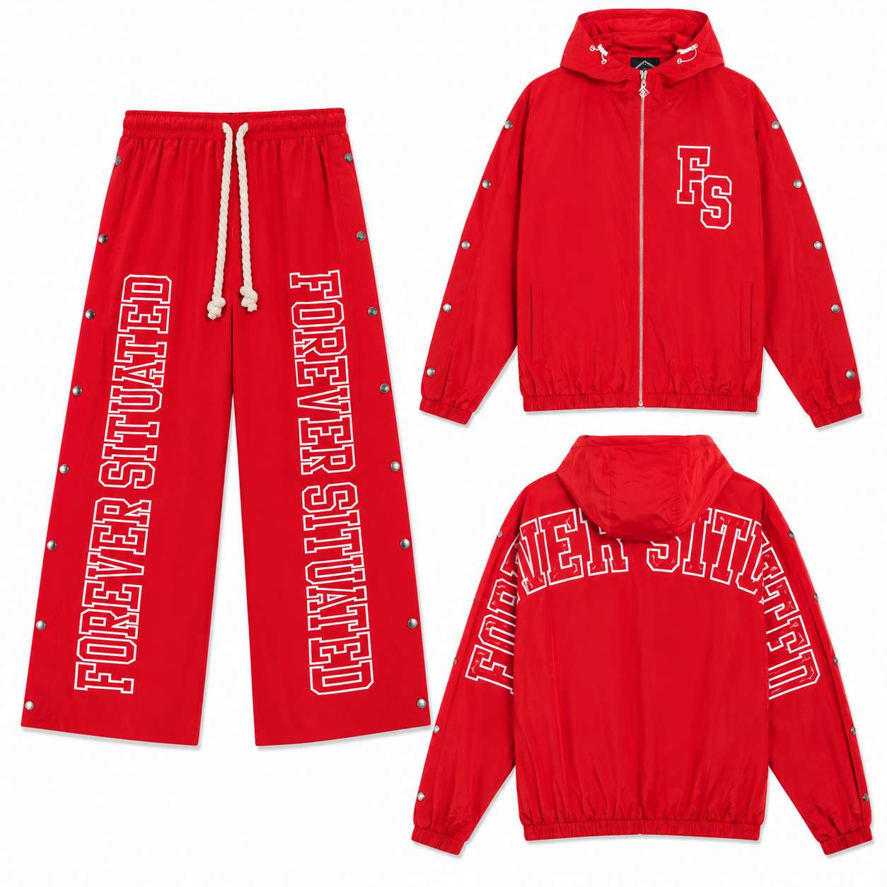 Forever Situated Nylon Track Jogger Set Red