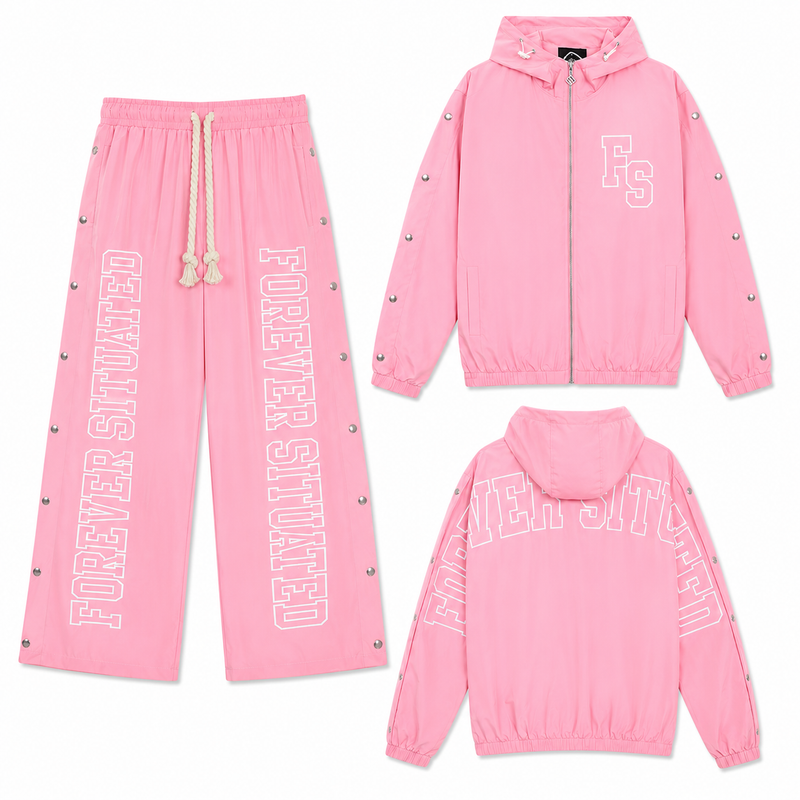 Forever Situated Nylon Track Jogger Set Pink