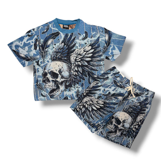 Rebel Minds Conquer Tapestry Blue Short Set
