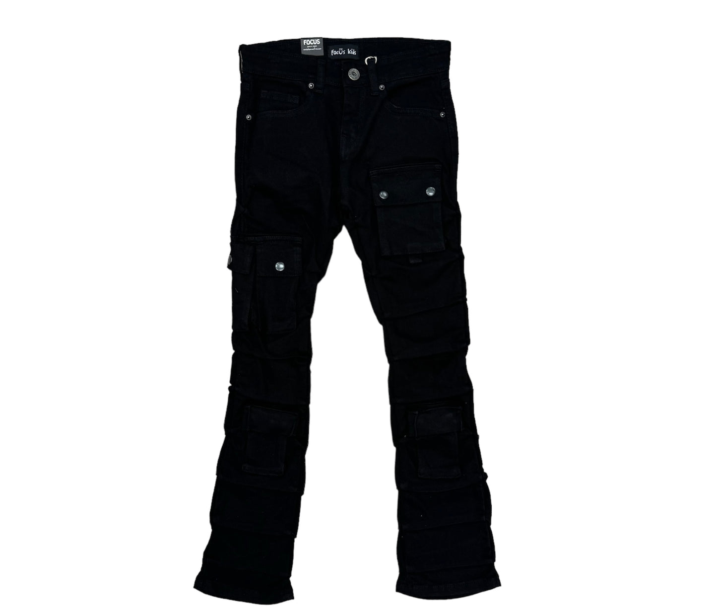 Focus Cgo Distressed Staked Flare Jet Black Denim Boy's