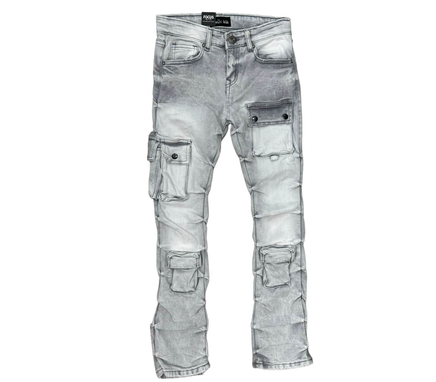 Focus Cgo Distressed Staked Flare Grey Denim Boy's