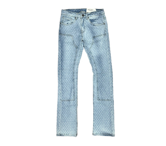 FWRD SPECKLE RIP STACKED FLAER ICE BLUE DENIM JEANS
