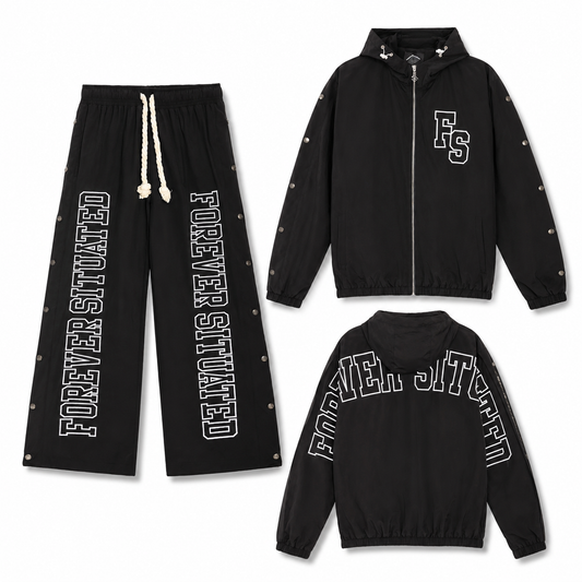 Forever Situated Nylon Track Jogger Set Black