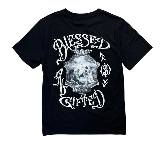 REBEL MINDS BLESSED GRAPHIC BLACK TEE