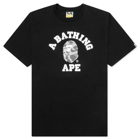 A Bathing Ape Bape “ College camo Grey " Black T-Shirt