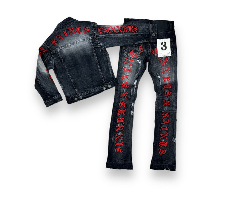 FWRD SAINT X SINNERS WASH.BLACK/RED DENIM JACKET BOY'S