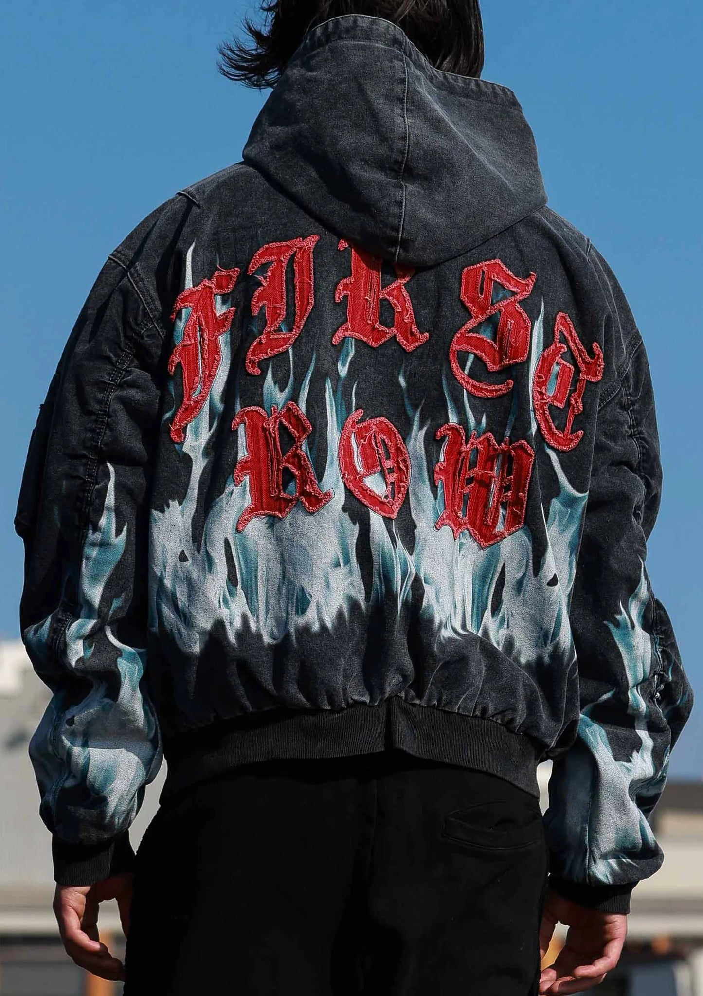 First Row WAKE UP AND BE FIERCE FLAME JACKET "WASH BLACK"