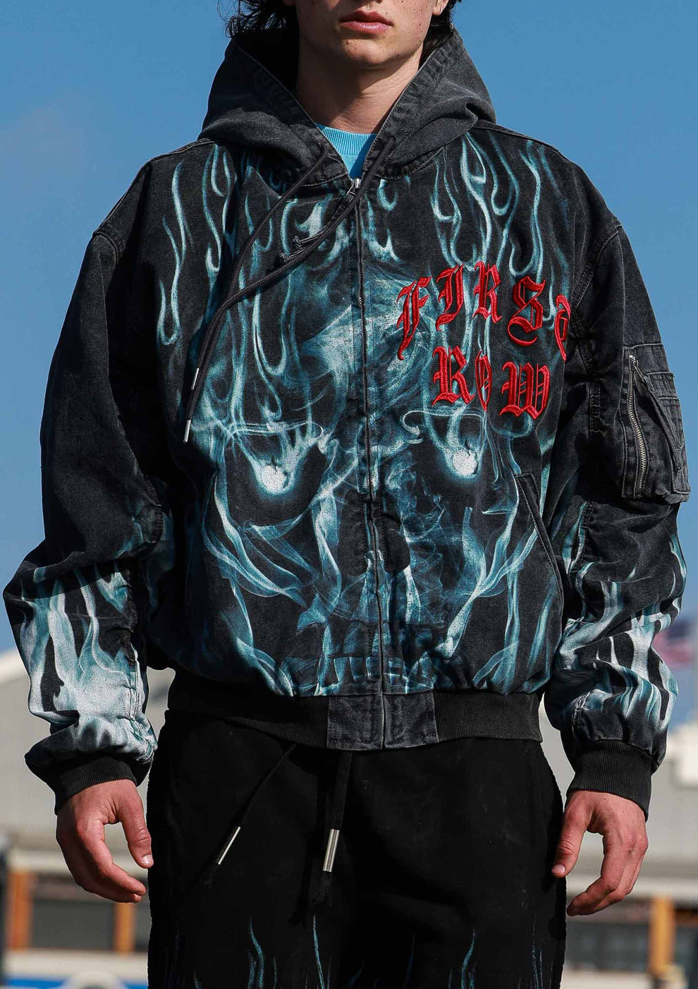 First Row WAKE UP AND BE FIERCE FLAME JACKET "WASH BLACK"