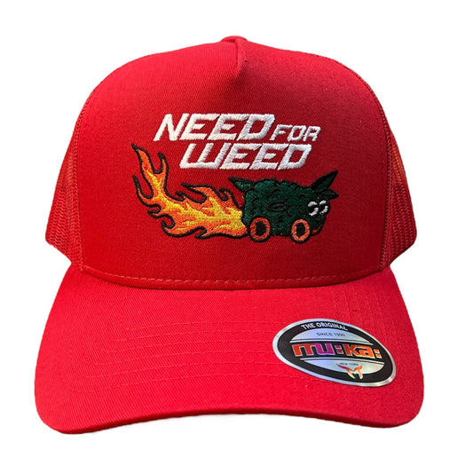 MUKA NEED FOR WEED RED TRUCKER HAT