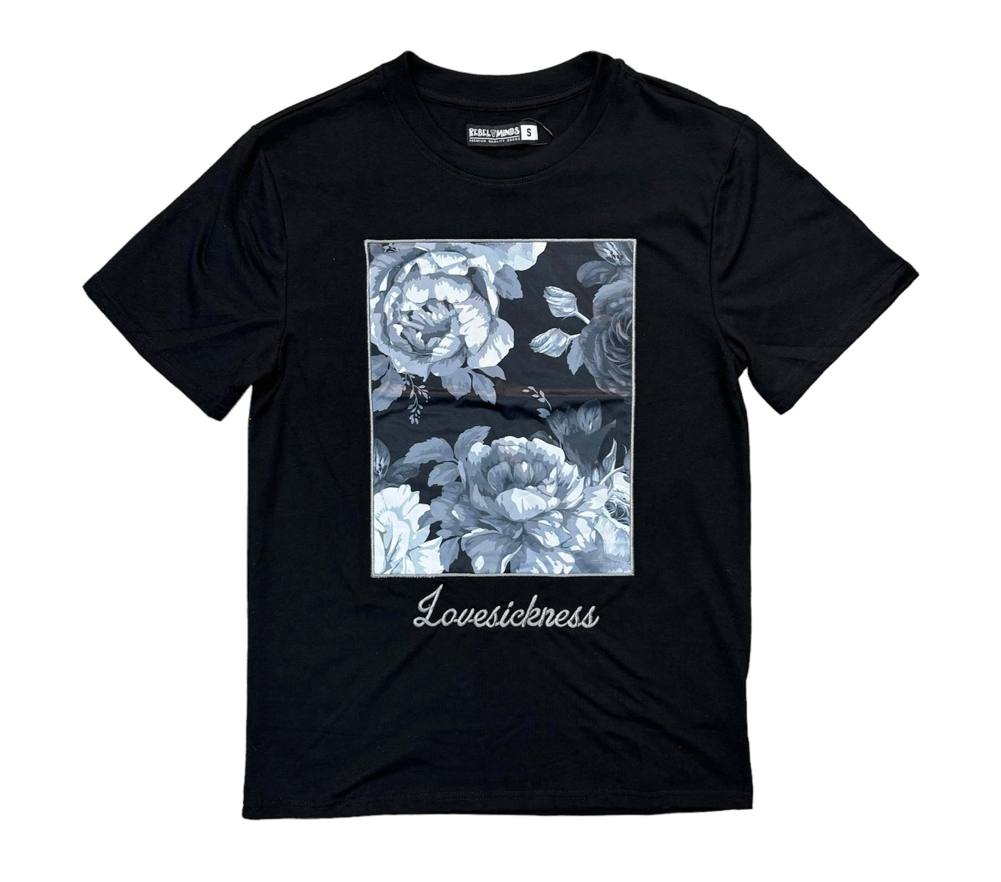 REBEL MINDS VINTAGE ROSE GRAPHIC BLACK TEE