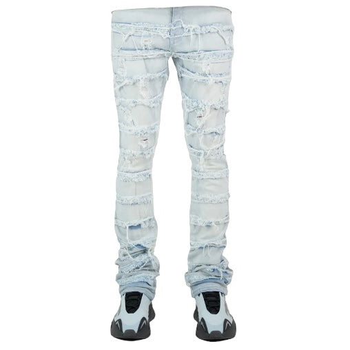 Focus Denim Ripped Stacked Flare Ice Blue