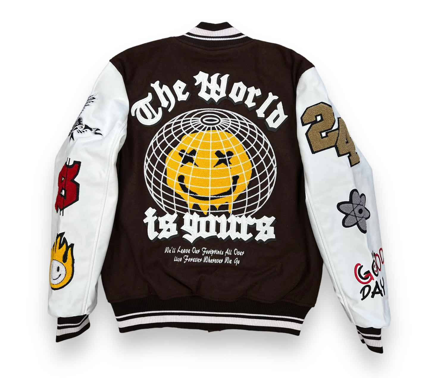 FOCUS WORLD IS YOURS VARSITY JACKET BROWN