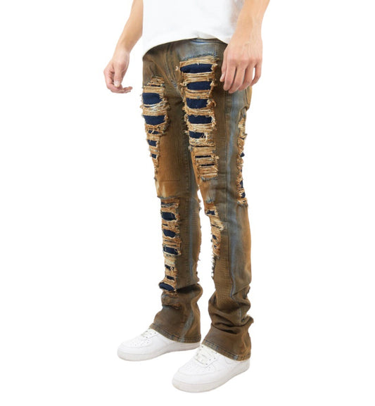 R3BEL RIPPED RUST STACKED DENIM
