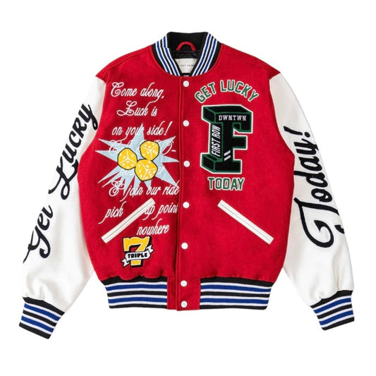 FIRST ROW GET LUCKY TODAY VARSITY JACKET