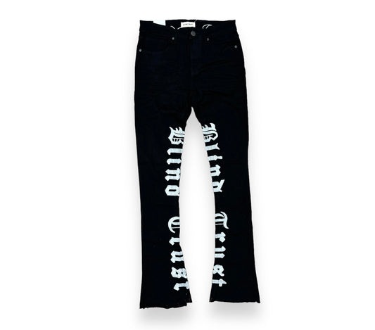 BLIND TRUST EMBROIDERED STACKED JEANS JET BLACK