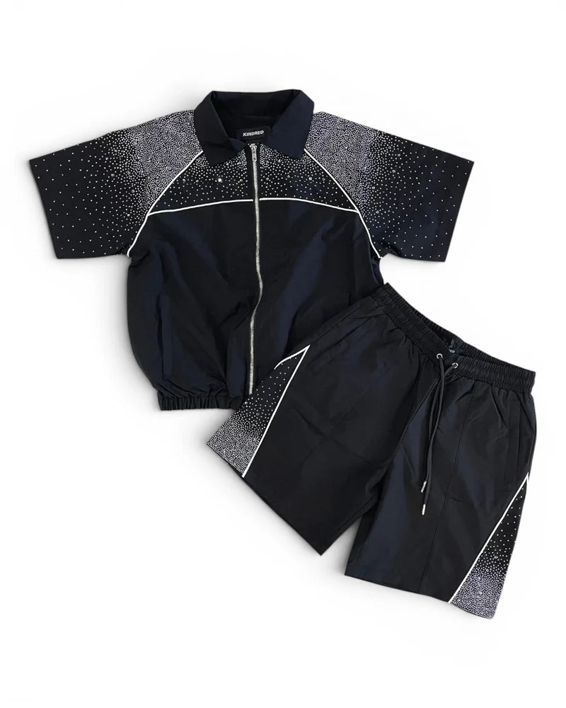 Kindred Rhinestone Nylon Short Set Black / Black