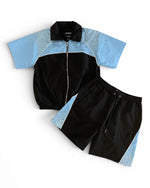 Kindred Rhinestone Nylon Short Set Black / Blue