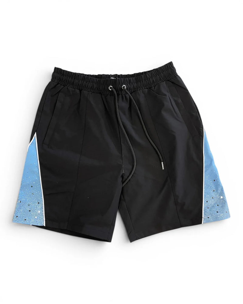 Kindred Rhinestone Nylon Short Set Black / Blue