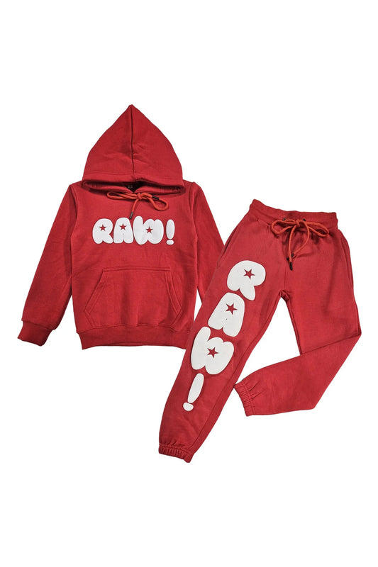 Rawyalty RAW Star Red & White Puff Hoodie and Jogger Set Kids