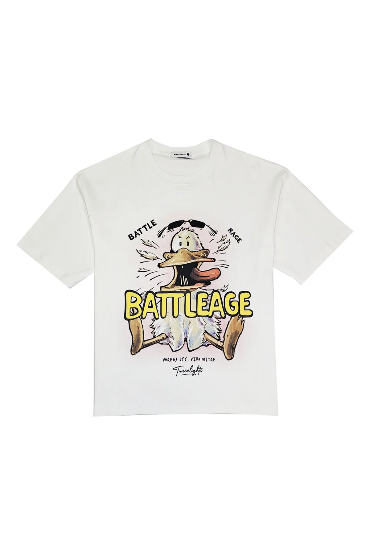 Rawyalty Men Black Label "BATTLEAGE" White T-Shirt