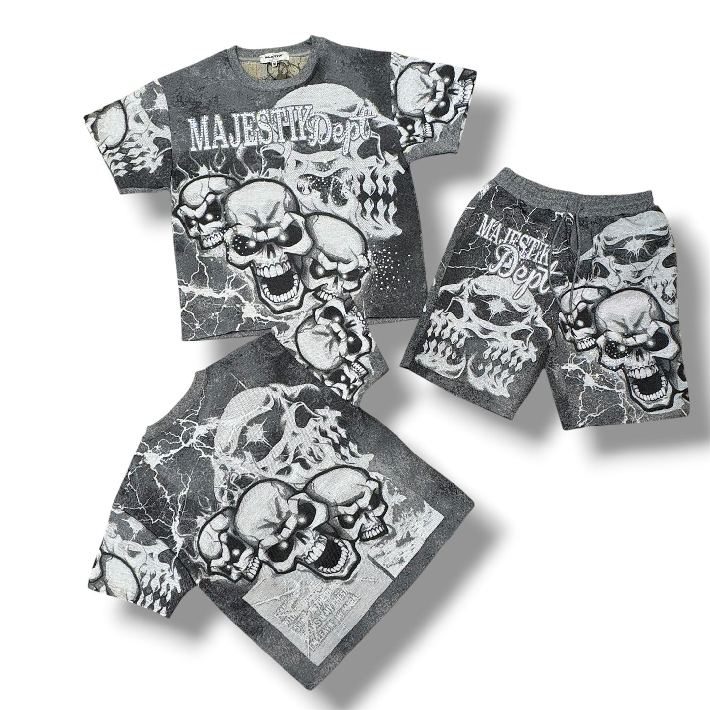 Majestik Tapestry Rhinestone Grey Men's Short "Set