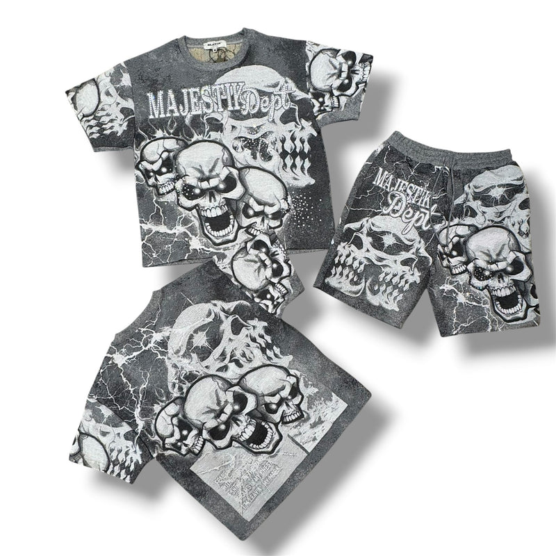 Majestik Tapestry Rhinestone Grey Men's Short "Set