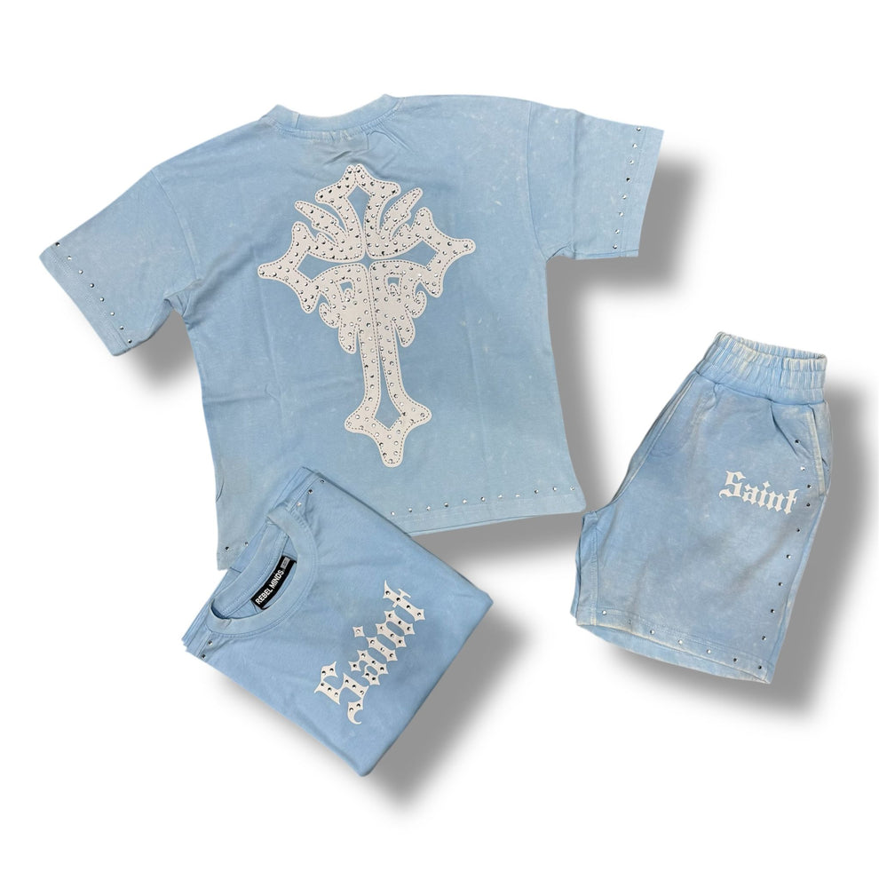 Rebel Minds Studs Light Blue  Boy's Short Set