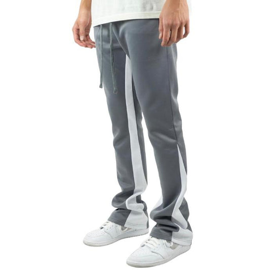 REBEL MINDS ONE STRIPE STACKED FLARE TRACK PANT GREY/WHITE