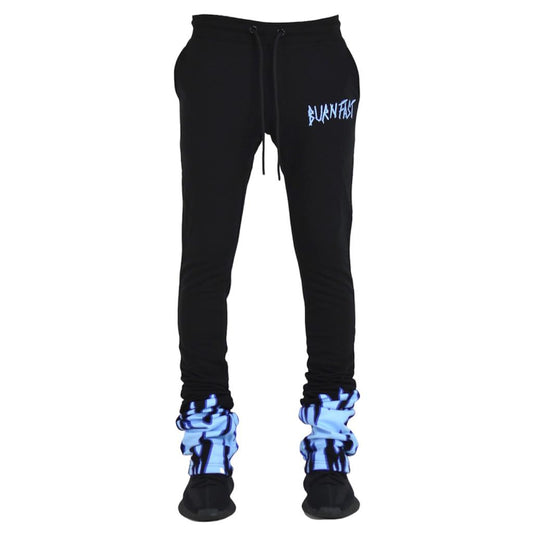 FOCUS FLAME STACKED FLARE SWEAT PANTS BLACK