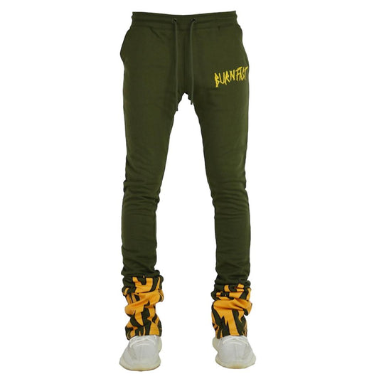 FOCUS FLAME STACKED FLARE SWEAT PANTS OLIVE