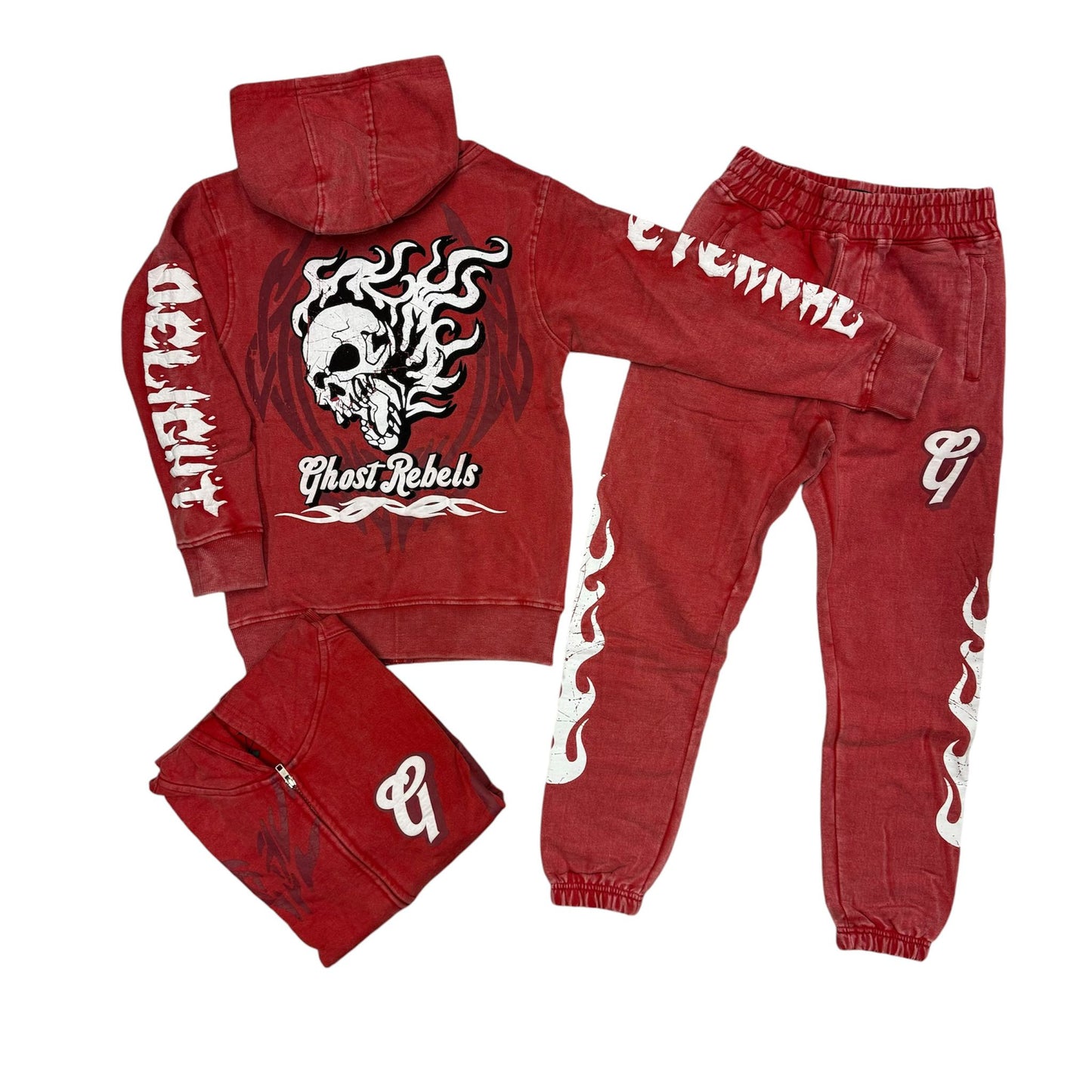 Rebel Minds Ghost Rebels Wash Red Jogger Set Boy's