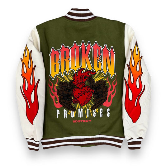 8ight Dstrkt Broken Promises Olive Green Varsity Jacket