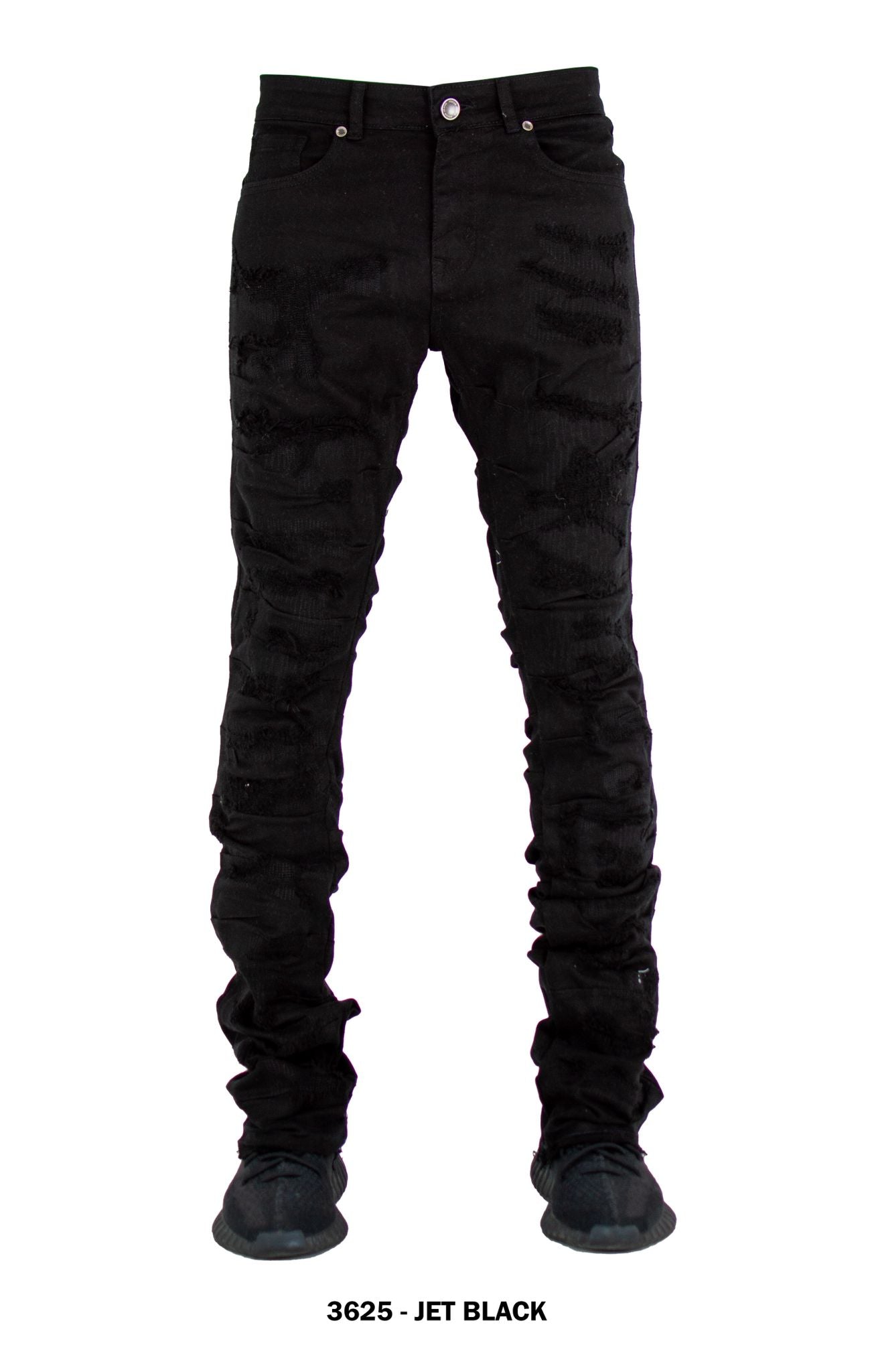 Focus Denim Distressed Jet Black Stacked Flare