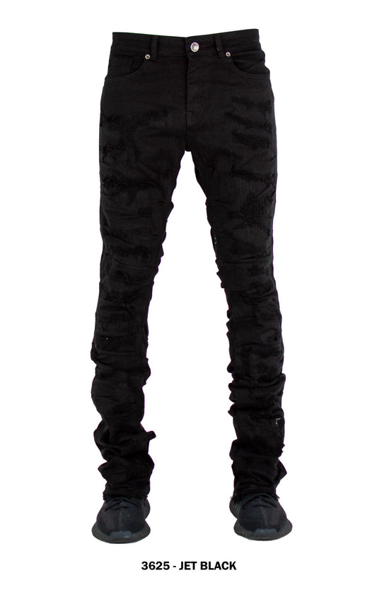 Focus Denim Distressed Jet Black Stacked Flare