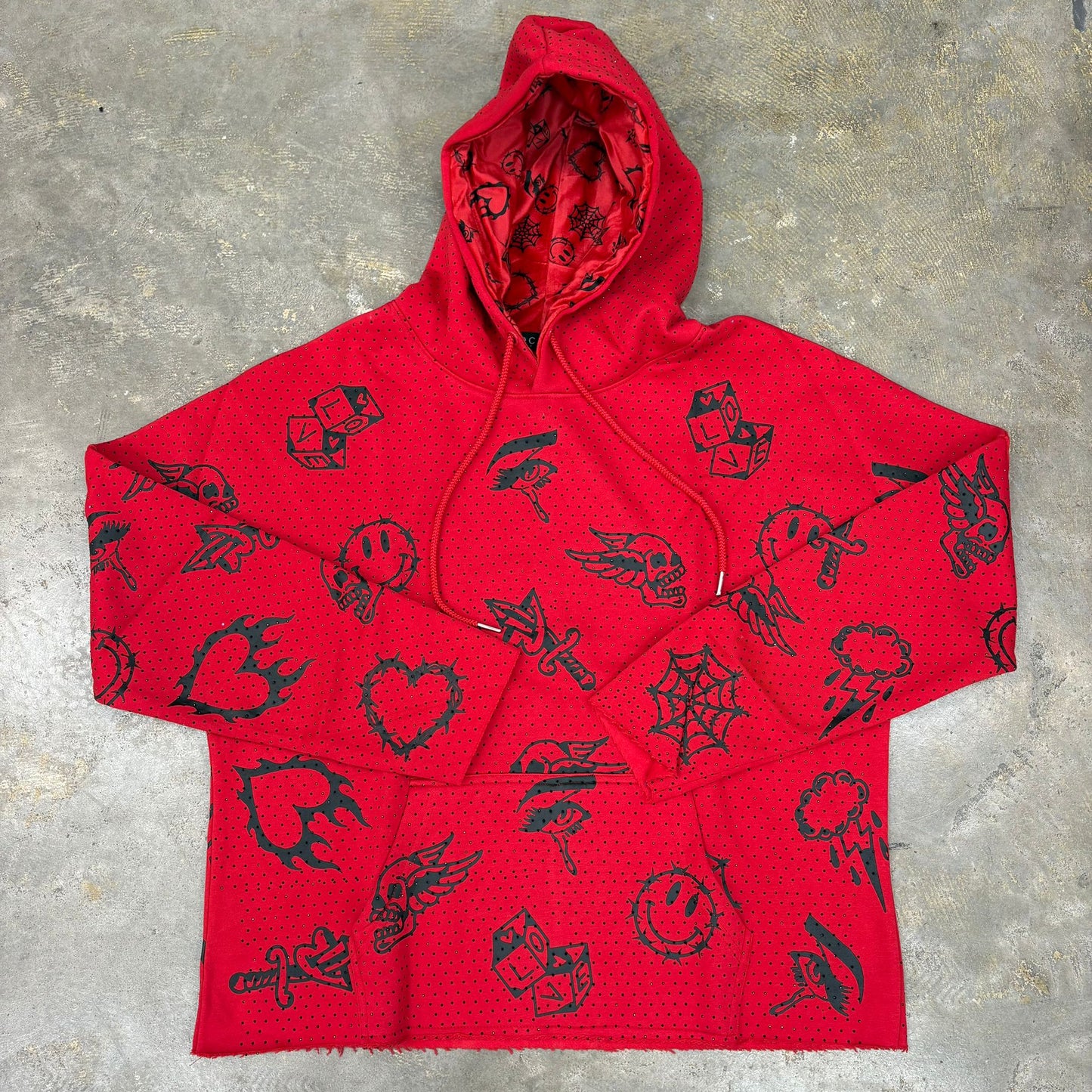 Focus All Over Stone Cropped Hoodie Red