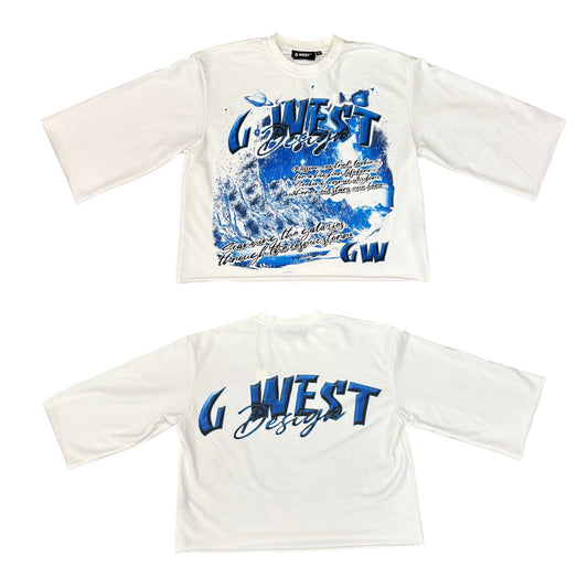 G West  Rolling Seas White/Blue Cropped Tee