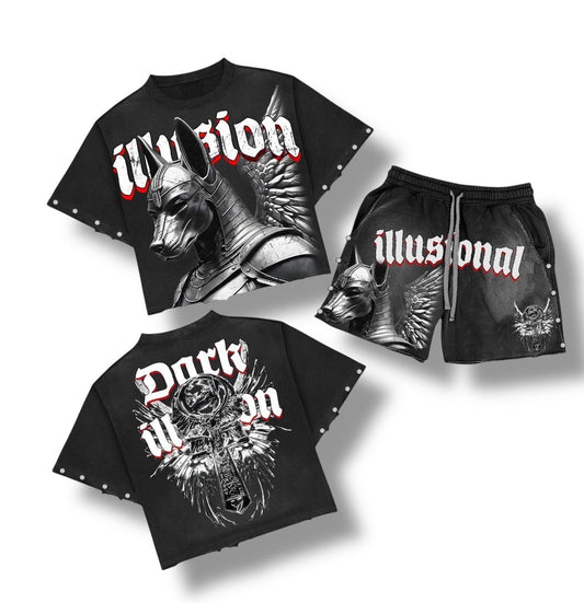 Dark Illusions ( Anubis Set ) Black Cropped Short Set