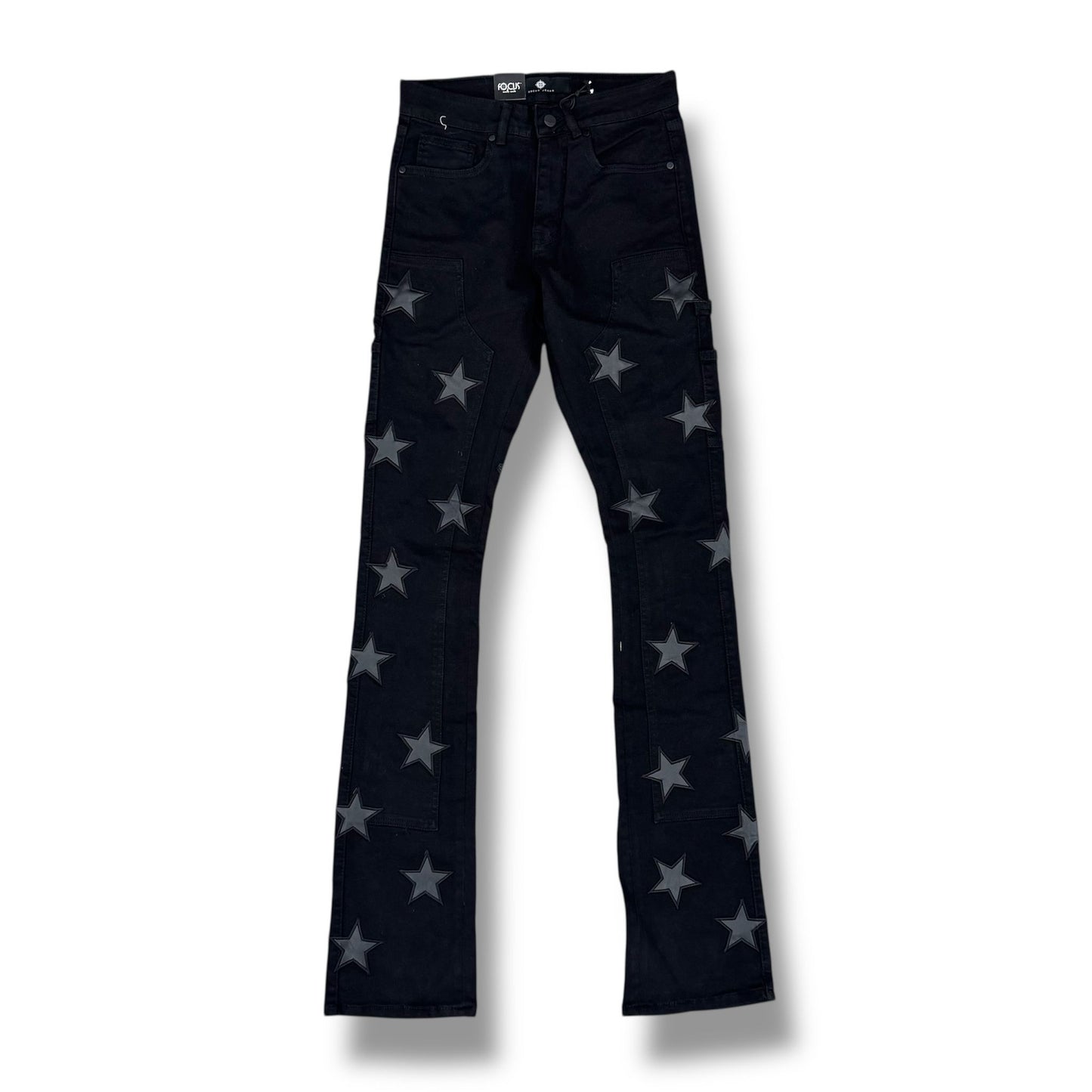 Focus  Denim All Over Stars Black Flare Stacked