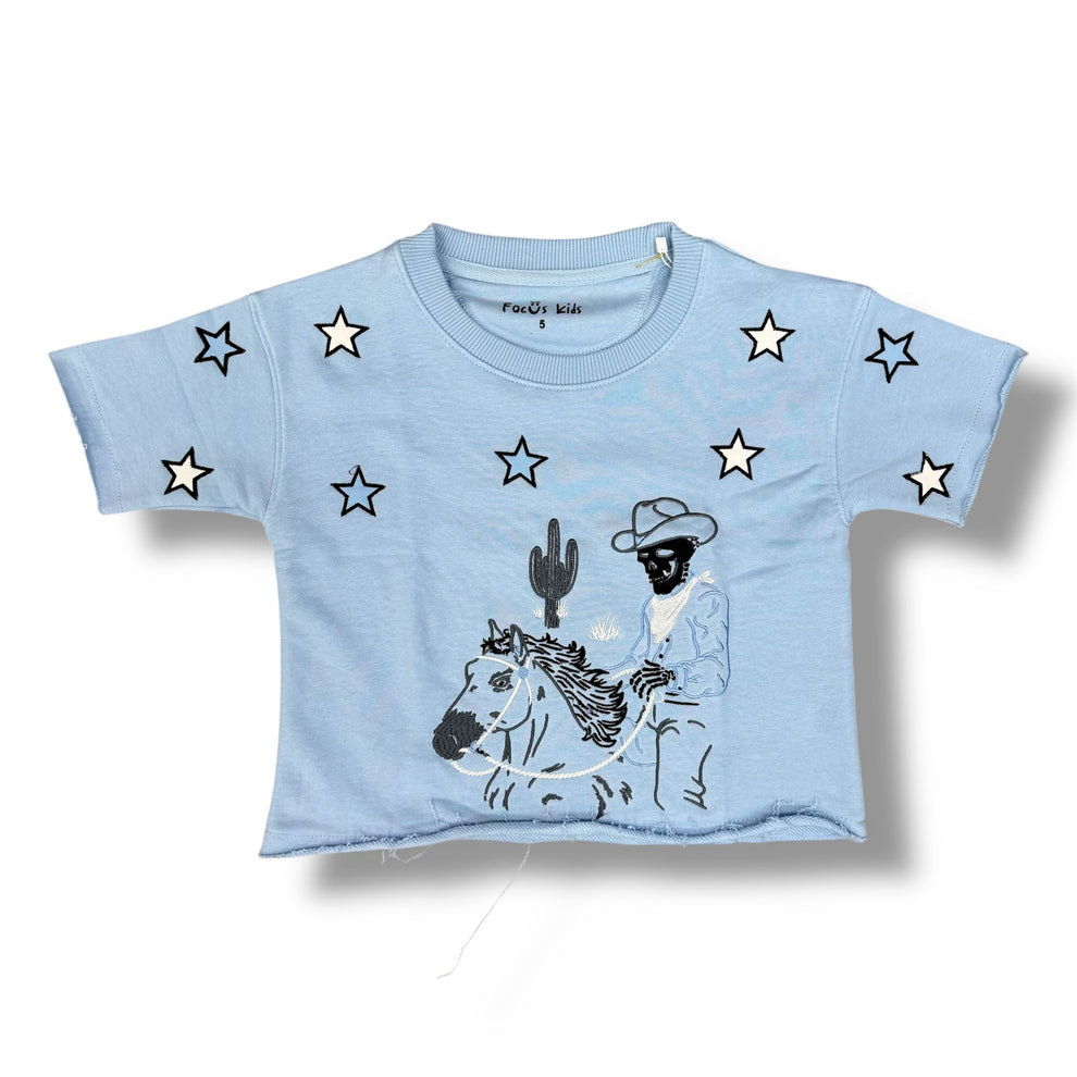 Focus Cowboy Crop Sky Blue T-Shirts Boy's