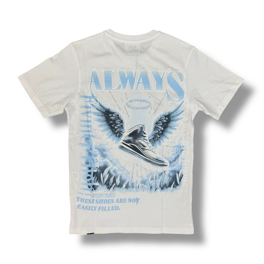 DENIMICITY ALWAYS FLING HIGH STINED OUT WHITE T-SHIRT