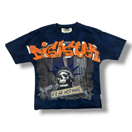 Bkys Fear Cropped Navy T-Shirt