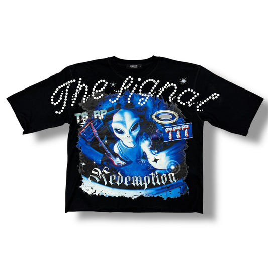Papercut "777" Black Cropped T-Shirt