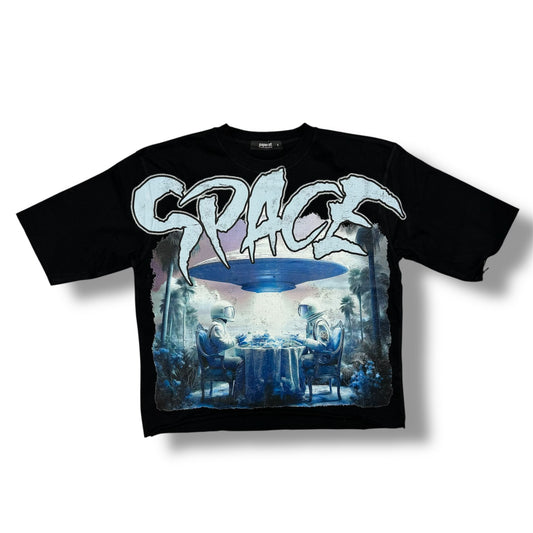 Papercut "Space 2 " Black Cropped T-Shirt