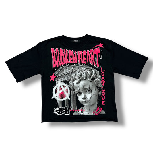 Papercut "BrokenHeart " Black Cropped T-Shirt