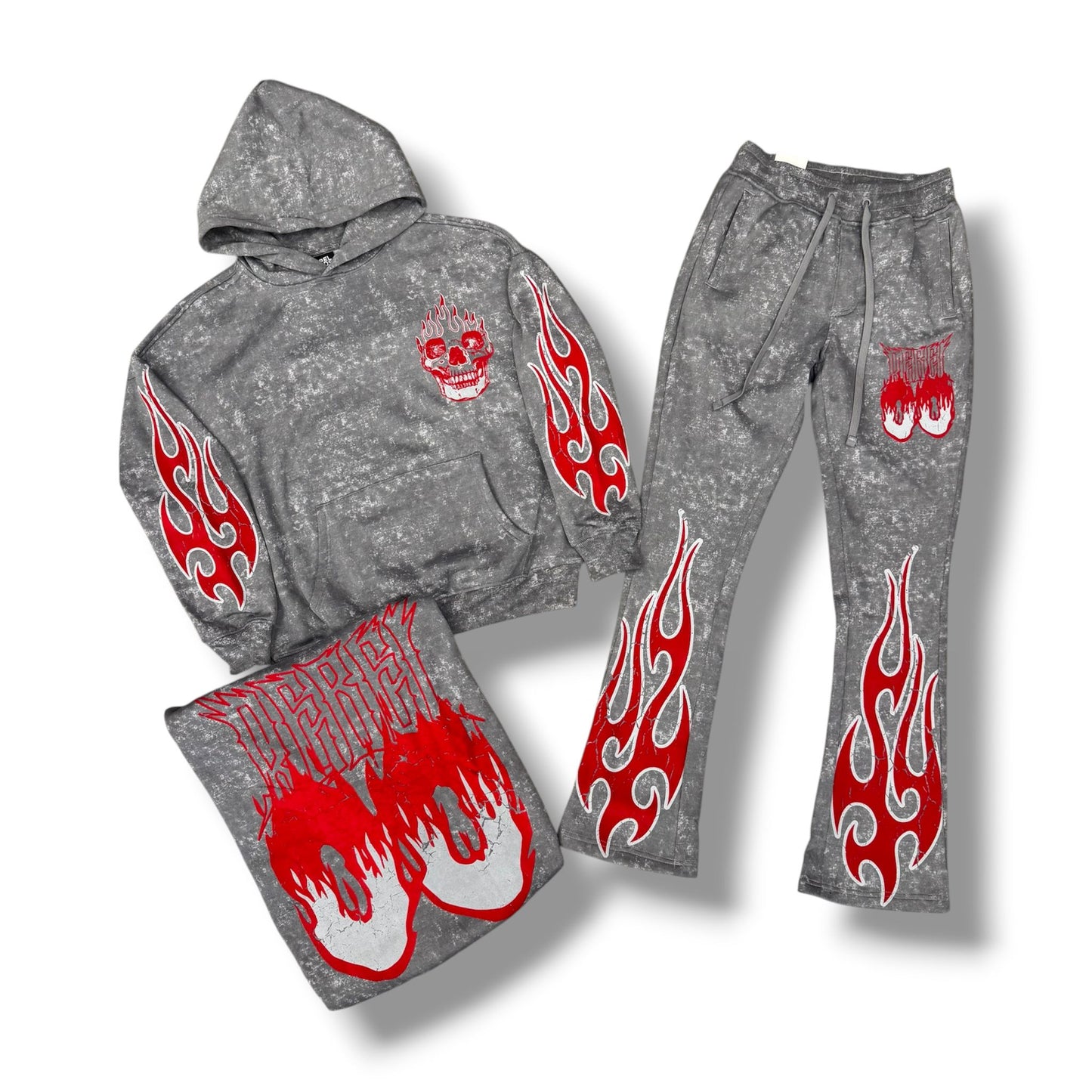 Rebel Minds Flame Skull Grey Jogger Set