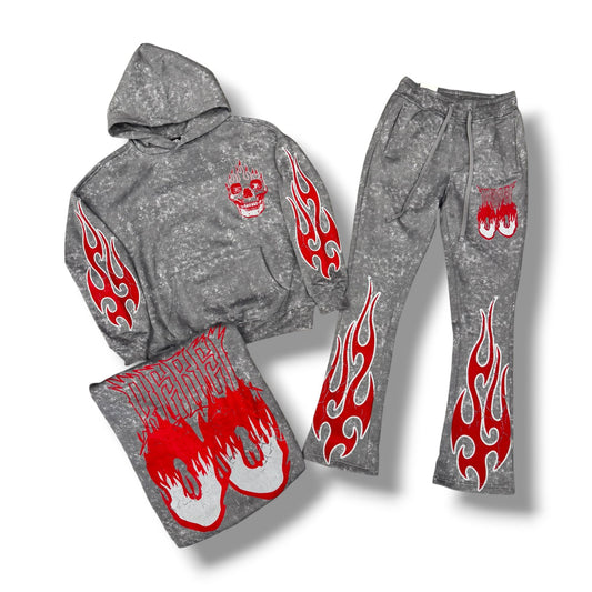 Rebel Minds Flame Skull Grey Jogger Set
